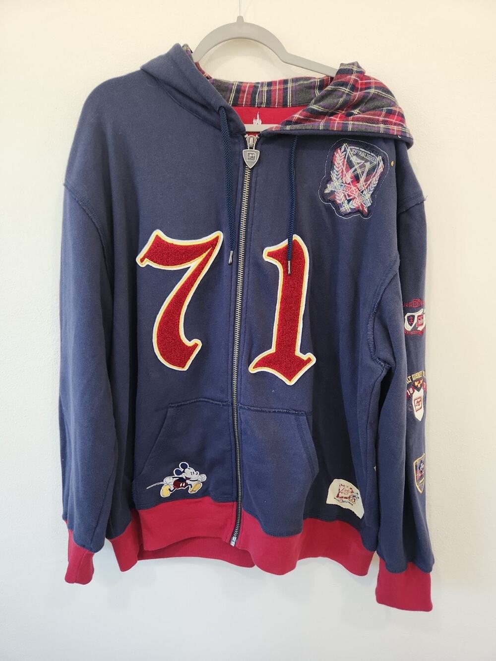 Walt Disney World 71 Heavyweight L Full Zip Hoodie Jacket Mickey Mouse Patches